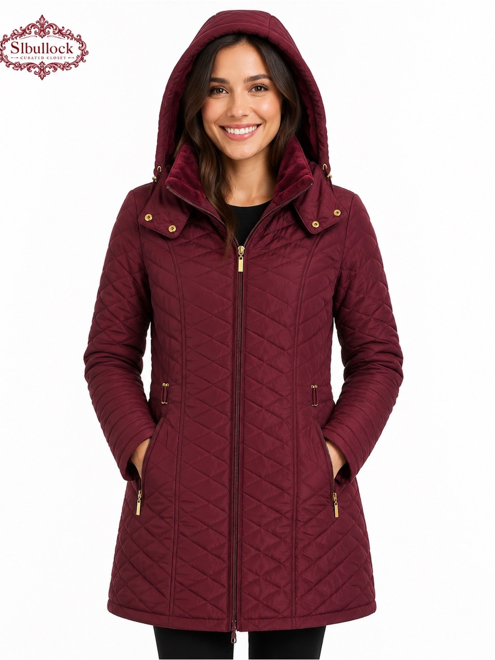 😎H5 Gallery XL Burgundy Quilted Hooded Puffer Coat Zip Pockets😎